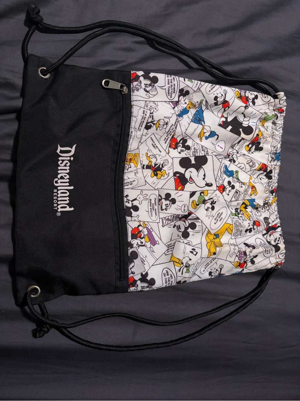 Disney Black Drawstring Backpack with Colorful Mickey Comic Panel
